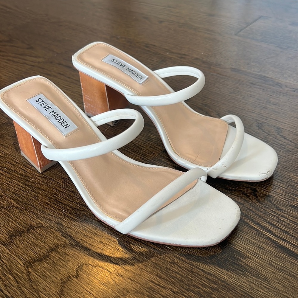 Steve Madden double strap wooden chunky heel